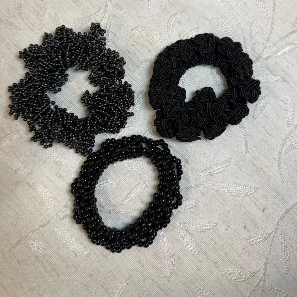 LELET NY Designer Hair Set: 3pc Black Beaded & Hand-Knotted‎ Luxury Scrunchies